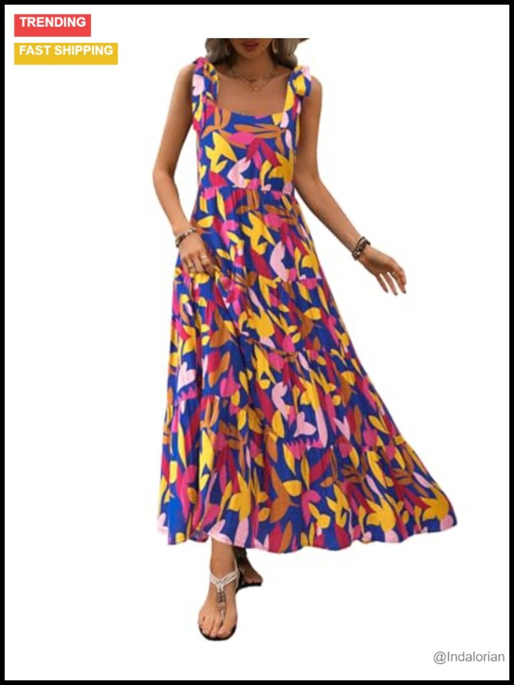 Sleeveless Floral Maxi Dress Square Neck Loose Fit Summer Beach Casual